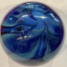 1978 RANDY STRONG ART GLASS VEINED ABSTRACT BLUES PAPER WEIGHT GORGEOUS picture