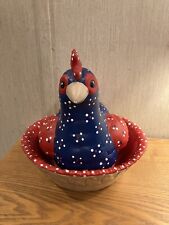 Vintage 1980’s Ceramic Kimple Mold Hen In Basket , Country Kitchen Decor  picture