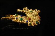 VINTAGE CORO CHINESE DRAGON HEAD JEWELED GOLD TONE BROOCH PIN  BR picture