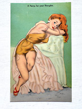 Vintage 1940-50's Pinup Girl Postcard- A Penny For Your Thoughts- Redhead picture