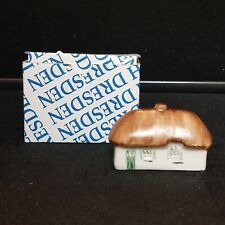Vtg Irish Dresden Cashs Of Ireland Thatch Roof Cottage Miniature Figurine W Box picture
