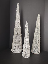 Set 3 Christmas Frosted Glitter Snow Sparkly Cone White Acrylic Tree (lot 1281) picture