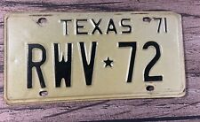 1971 Texas License Plate Star Black Letters RWV 72 Man Cave Bar Truck Car picture