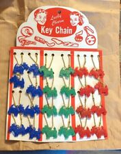 Vintage NOS 50s 60s Scottie Dog Vintage Lucky Charm Display Plastic 24 Keychains picture