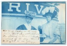 1907 Women Onboard Steamer Cyanotype View NY RPPC Photo Posted Postcard picture