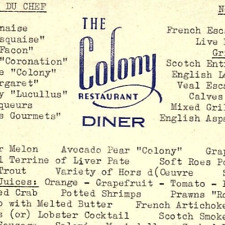 1955 THE COLONY RESTAURANT VINTAGE DINER MENU  Z5471 picture