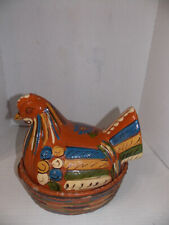 VINTAGE HAND PAINTED MEXICAN POTTERY CHICKEN/HEN ON NEST CASSEROLE RUSTIC 11
