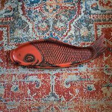 Vintage Mid Century HUGE Red Lacquer Ware  Japanese Koi Fish Platter 1950s Japan picture