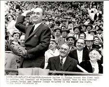LD348 1955 Wire Photo GOVERNOR WALTER KOHLER THROWS 1ST BALL MILW BRAVES OPENER picture