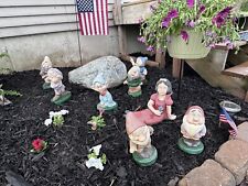 Vintage Snow White And Seven Dwarfs Handpainted Cement Outdoor Decor Statues picture