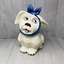 Vintage Shawnee Pottery Cookie Jar MUGGSY Dog with Blue Bow Toothache picture
