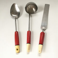 VTG Kitchen A&J Stainless Steel Ladle & Spoon & Icing Red Cream Handle Farmhouse picture