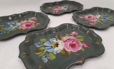 Four Handpainted Vintage 8”x5” Tole Trays In Beautiful Condition picture