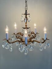 Antique Vintage PETITE French Crystal Brass Chandelier picture