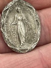VINTAGE OLD MIRACULOUS STERLING SILVER  MOTHER MARY PRAYER'S MEDAL PENDANT picture
