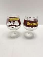 VTG Sombrero Brandy Sniffer Stemmed Drinking Glass Goblet Man Mustache 10 oz EUC picture