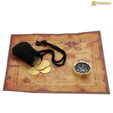 Nautical Pirate Set Compass Treasure Map with 5 Gold Coins with Drawstring Pouch picture
