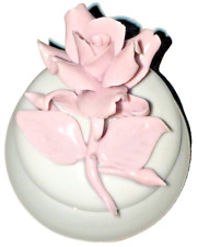Nuova Capodimonte Trinket Box White Porcelain Pink Rose Round Italy Vintage picture