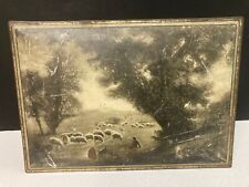 ANTIQUE NBC UNEEDA BISCUIT TIN COUNTRY SETTING MOUNTAINS SHEEP & DOG LITHO picture