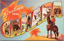 Vintage CANADA Large Letter Postcard Mountie on Horse Maple Leaves c1940s Unused picture