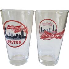Budweiser Boston 16 oz Pint Beer Clear Glasses Set Of Two Six Inches High New picture
