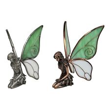Vintage Kneeling Mystical Fairies Stained Glass Spring Wings Copper & Pewter picture