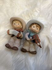 Enesco Hand Painted Figurine Cowboy Playing Fiddle Accordion Figurine Set picture