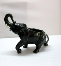 Vintage Ceramic Black Elephant Planter Figurine Trunk Up picture