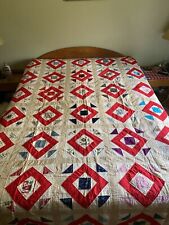 Antique Early 1930s Estate Quilt Spread Patchwork Diamond Off White 92”x64” picture