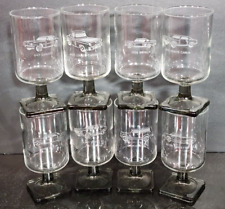 1960s Set of 8 CHEVY MUSCLE CAR SHOT GLASSES Smoked Footed Glass CORVETTE Camaro picture