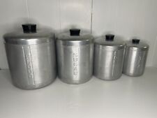 Mid Century Spun Aluminum Set of Four Kitchen Canisters 1940s 1950s Vtg Storage picture