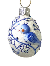Patricia Breen Miniature Egg Serenade Bird Blue 2009 #2922 Glitter Jeweled 1.5” picture