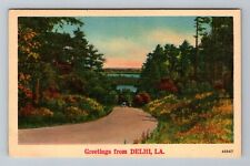 Delhi LA-Louisiana Greetings Scenic Roadway Period Car Vintage Souvenir Postcard picture