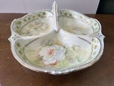 vintage german antique Rose flower hand painted gilded dessert tray dish picture