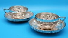 2 Japanese  950 Sterling Silver Maple Leaf & Rising Sun Tea Cups & Saucers picture