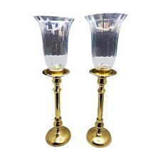 vintage pair of polished brass made in india tall candlestick holders picture