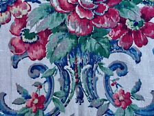 1920s Hollywood Neoclassical mts Jacobean ROSES Barkcloth Era Fabric Delft Style picture