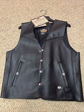 Harley Davidson Men’s Leather Vest Size L Basic Skins Vintage USA NOS - Black picture