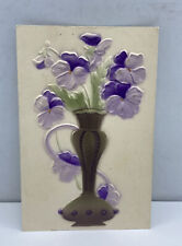 Embossed Flowers In Vase Purple Pansy Vintage Postcard Unused Beautiful picture