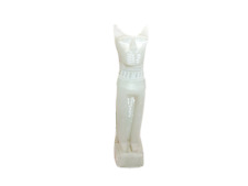 Vintage Egyptian Style Cat Statue Figurine White Heavy Stone Carved 5 1/2 inches picture