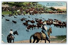 1916 Cowboys Rounding Up Range Cattle In Northwest Horse Back Riding Postcard picture