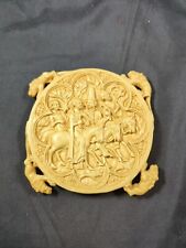 MMA Carved Alabaster Hand Mirror Carvings Of Lions Corners 1960's Unique Rare 4