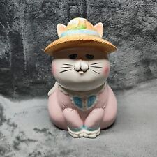 unique cat in Straw hat vintage Cookie / Treat jar picture