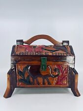 Vintage Hand Carved Wooden Storage Box From Haiti Elephant Pineapple 9x7 Hinged picture