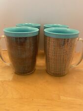 Vintage Insulated Plastic / Wicker, Rattan Mugs, Set Of 4, Turquoise picture