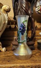 Kralik? Bohemian/Art Nouveau 6 Inch Vase Grapes And Vine Irredesent Vase picture