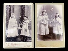 2 Antique Cabinet Photos Fernando Dessaur NY Two Girls Religious Holy Communion picture