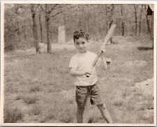 c1940 Young Boy W/ Baseball Bat Snapshot Photo picture