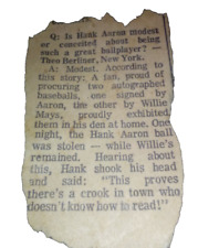 Hank Aaron 1971 Newspaper Clipping Funny Response About Willie Mayes Must Read picture