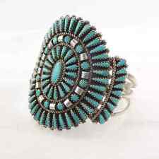 Nastacio Zuni Sterling Silver Cuff Bracelet Needle Point Turquoise Cluster picture